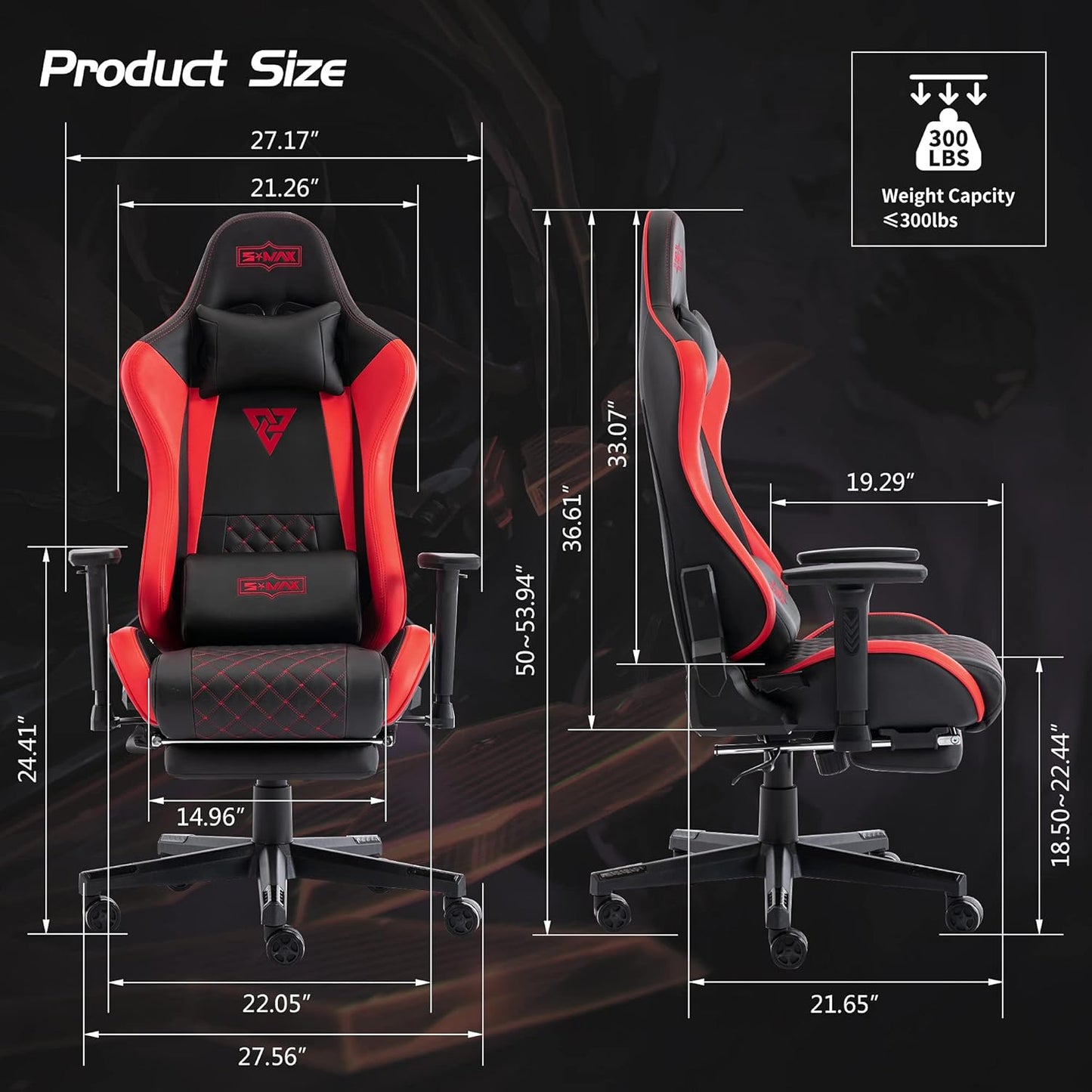 Gaming Chair with Footrest Thicken Seat Ergonomic Computer Gamer Chair with 3D Armrest PU Leather Headrest and Lumbar Support Racing Style High Back Video Game Chairs for Adults Black+Red