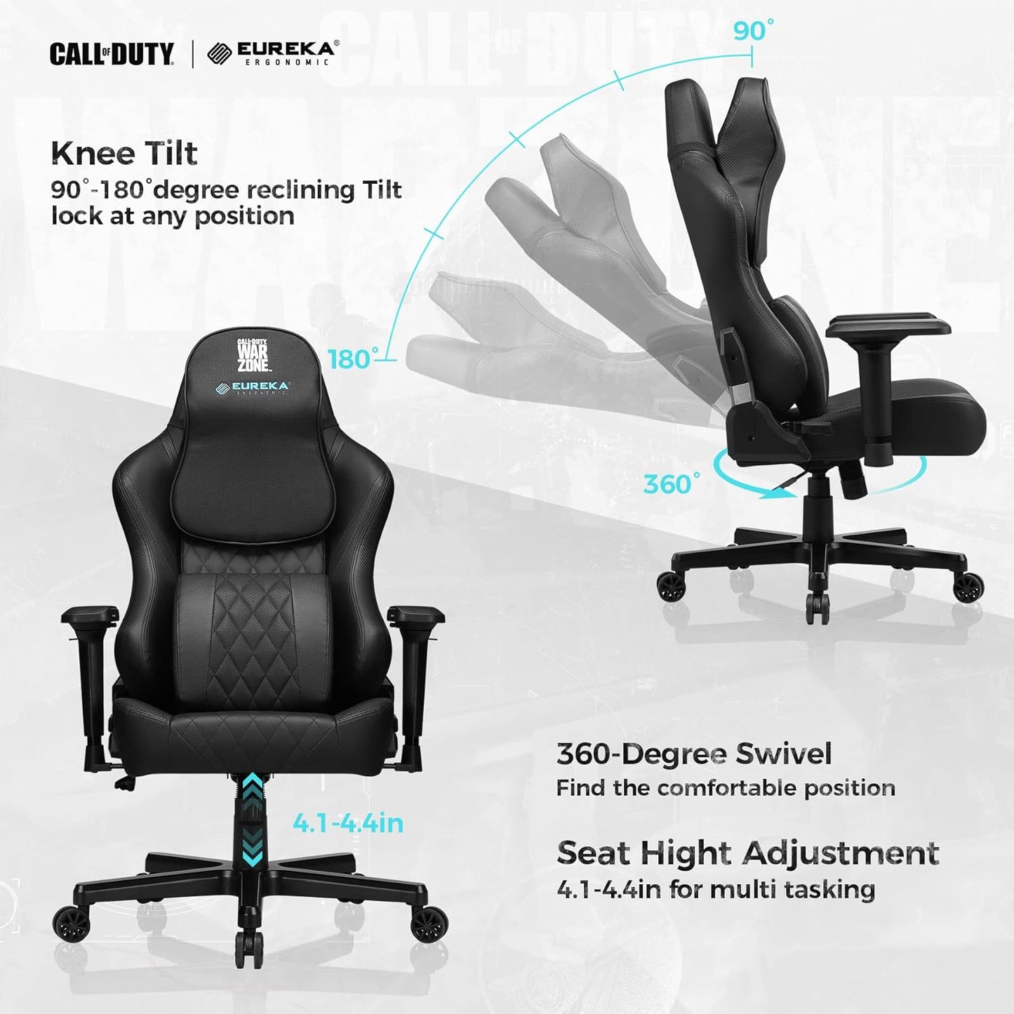 & Call of Dutyⓡ Gaming Chair,Gamer Chair Ergonomic PC E-Sports Chairs with Memory Foam Headrest and Lumbar Pillow Support 4D Adjustable Armrest Video Game Chairs for Adults,Black