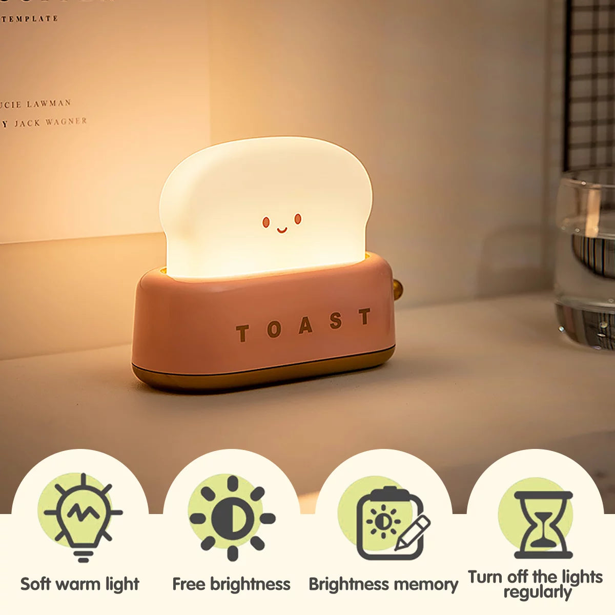 Ktcina Cute Bread Night Light Usb Rechargable Desk Lamp Bedroom Bedside Sleep Light Reading Light for Office Bedroom Living Room
