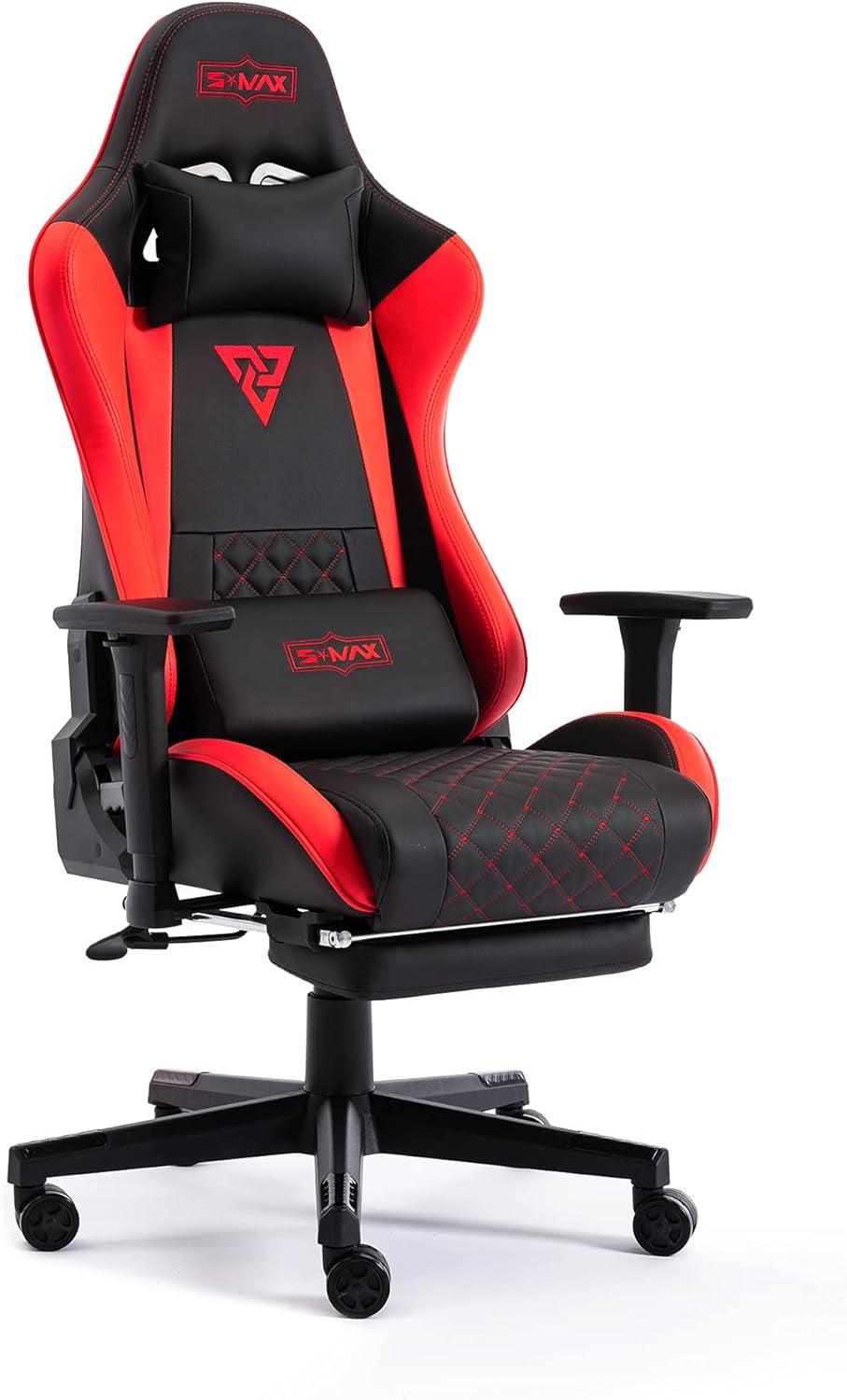 Gaming Chair with Footrest Thicken Seat Ergonomic Computer Gamer Chair with 3D Armrest PU Leather Headrest and Lumbar Support Racing Style High Back Video Game Chairs for Adults Black+Red