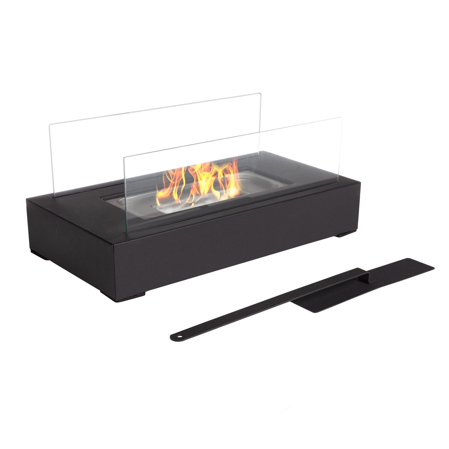 Bio Ethanol Rectangular Indoor or Outdoor Ventless Fireplace with 360-View (Black)