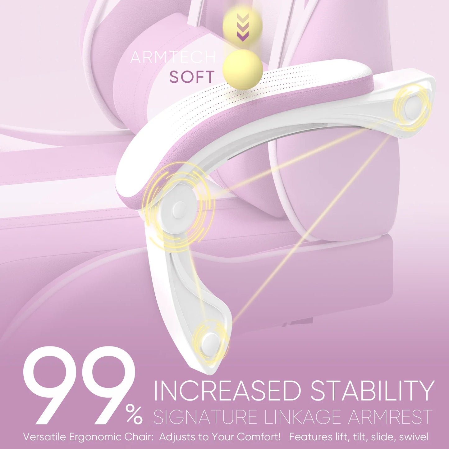 Purple Gaming Chair with Footrest, Ergonomic Game Gamer Chair with Massage Lumbar Pillow & Adjustable Headrest, High Back Office Computer Cute Bunny Ears for Adults Kids Girls, Light Purple
