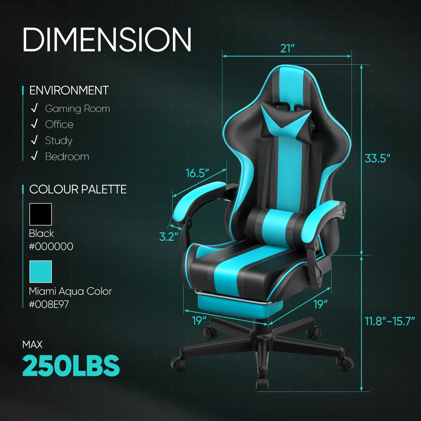 Gaming Chair Office Chair, Ergonomic Gamer Game Chair with Footrest & Massage Lumbar Pillow, Reclining Computer Chair for Adults Kids, Blue