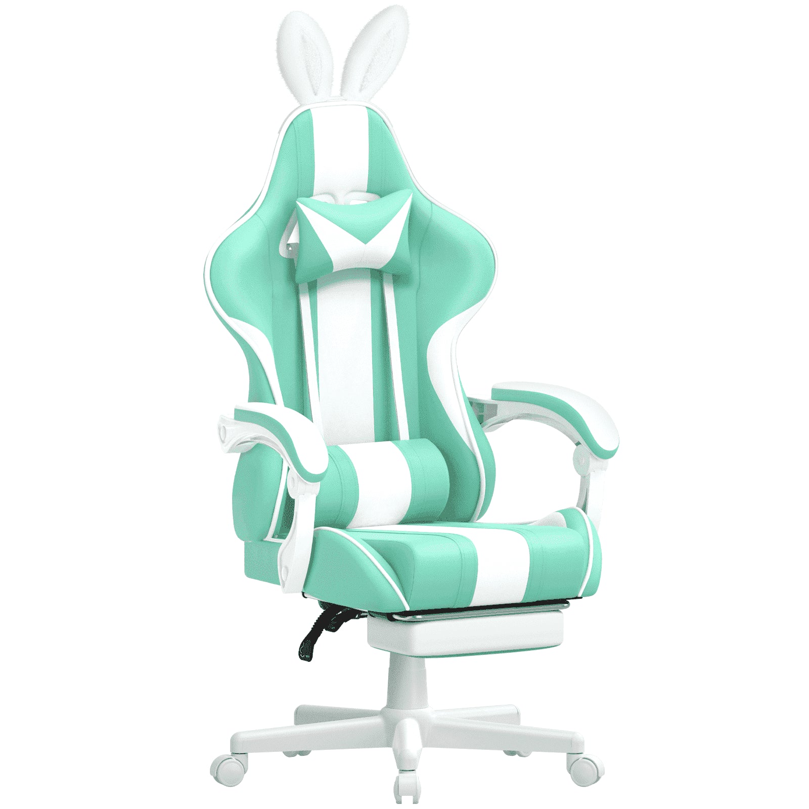 Chair Leather Gaming Chair with Footrest and Massage Lumbar Support, Light Green