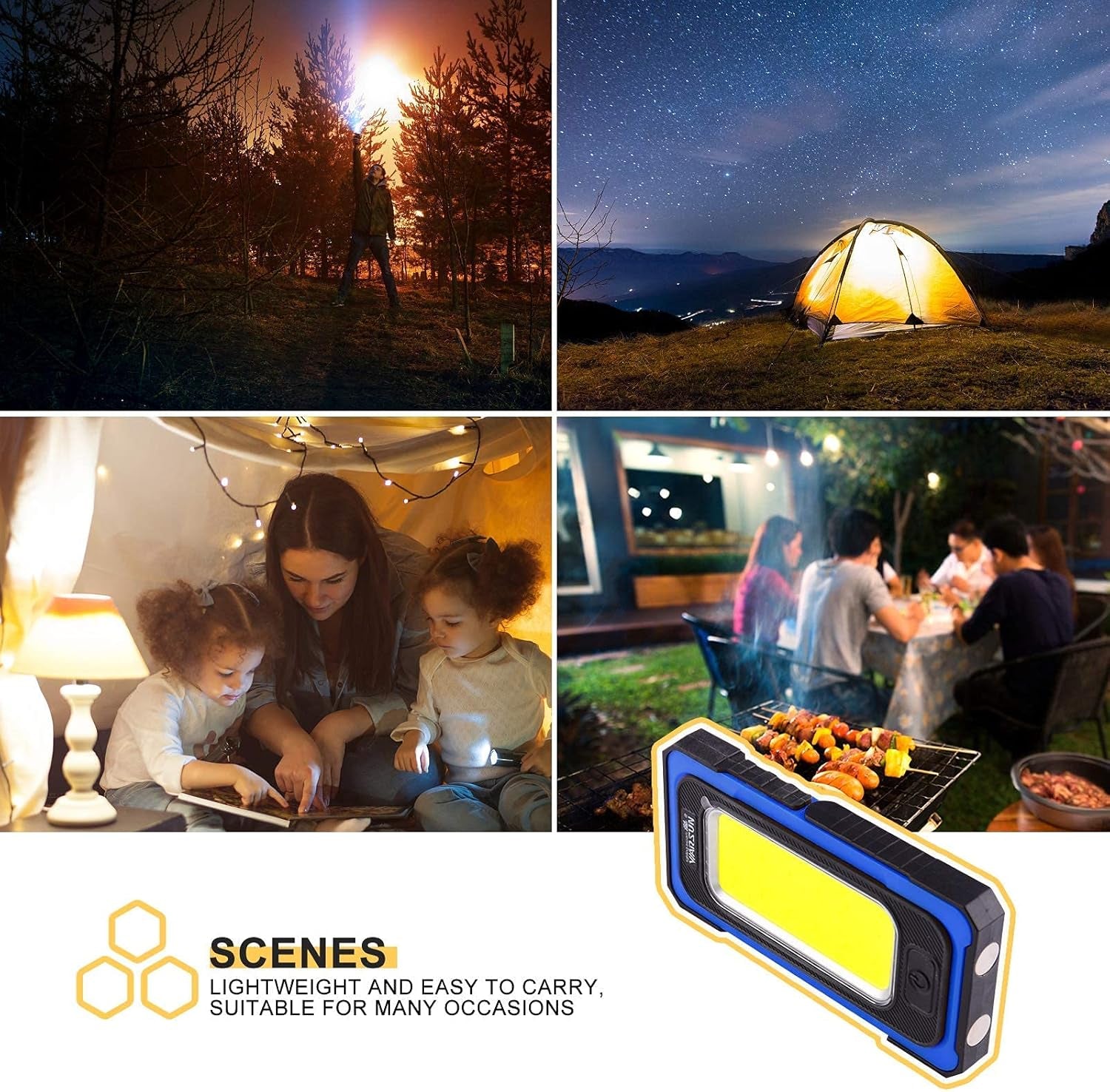 Led Work Light Rechargeable, Portable Magnetic Work Light, LED Flood Light Waterproof for Outdoor Camping Hiking Emergency Car Repair (USB Charging, Blue)
