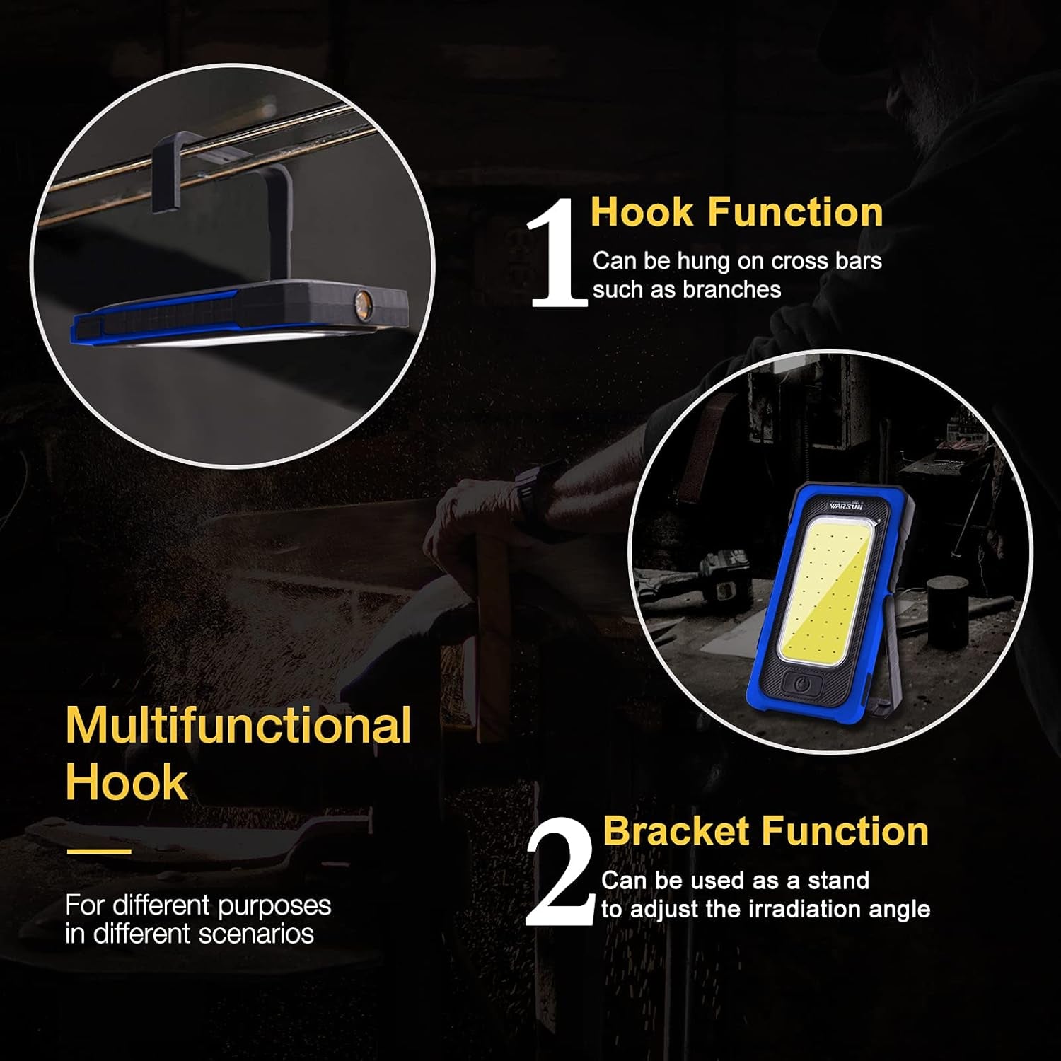 Led Work Light Rechargeable, Portable Magnetic Work Light, LED Flood Light Waterproof for Outdoor Camping Hiking Emergency Car Repair (USB Charging, Blue)