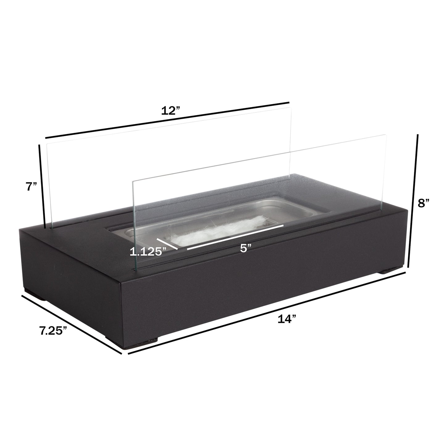 Bio Ethanol Rectangular Indoor or Outdoor Ventless Fireplace with 360-View (Black)