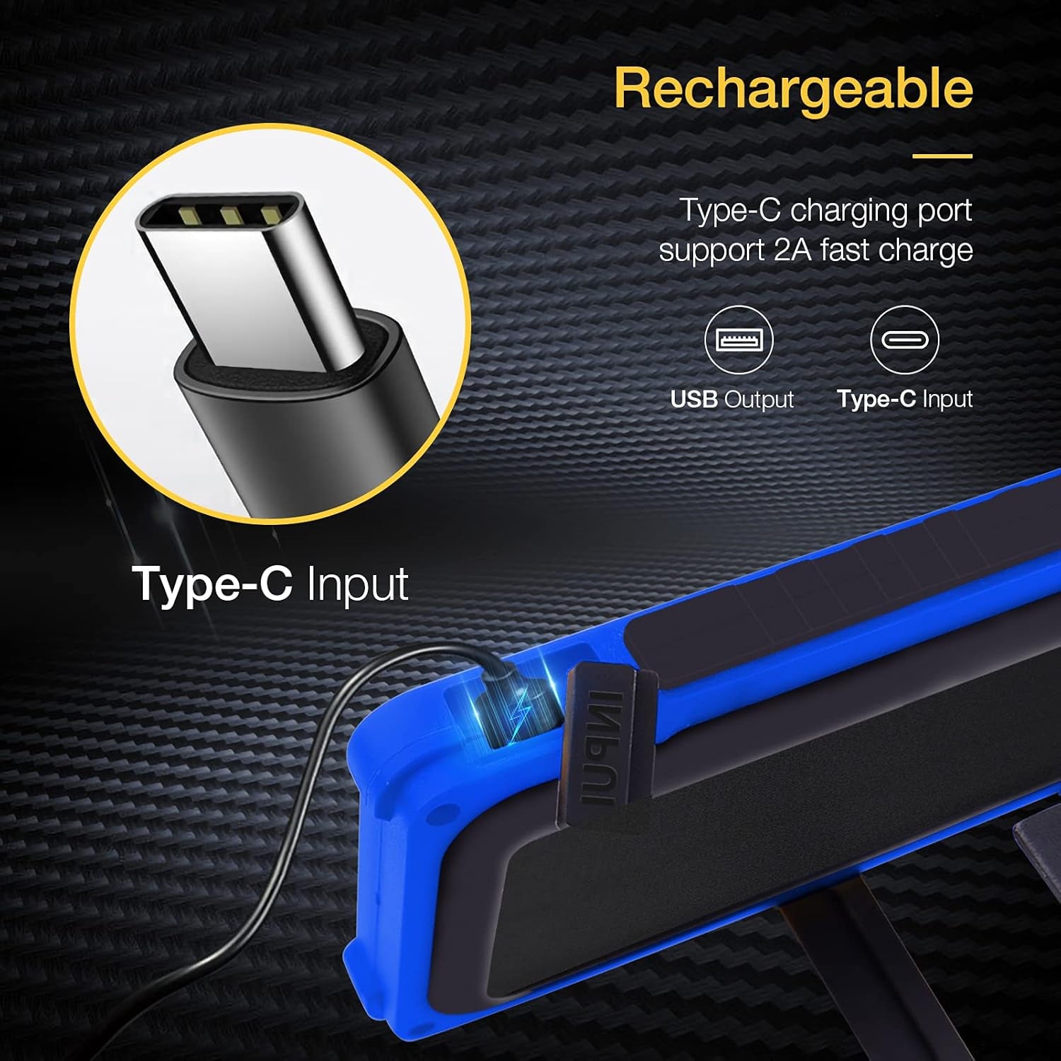 Led Work Light Rechargeable, Portable Magnetic Work Light, LED Flood Light Waterproof for Outdoor Camping Hiking Emergency Car Repair (USB Charging, Blue)