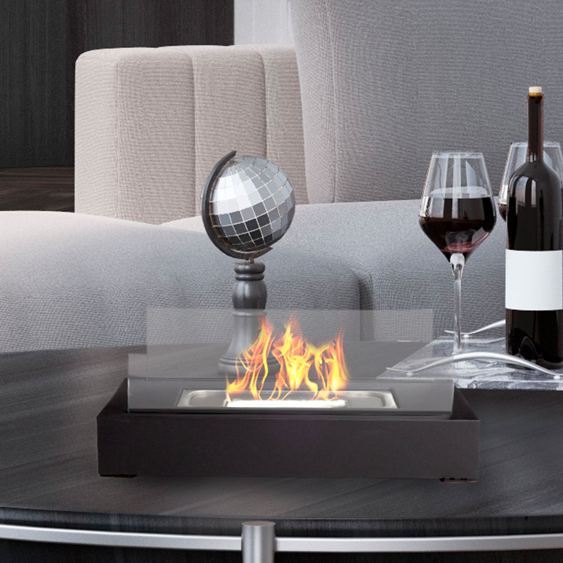 Bio Ethanol Rectangular Indoor or Outdoor Ventless Fireplace with 360-View (Black)