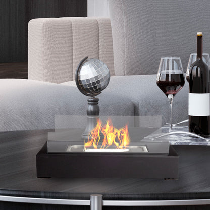 Bio Ethanol Rectangular Indoor or Outdoor Ventless Fireplace with 360-View (Black)