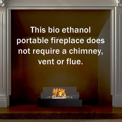 Bio Ethanol Rectangular Indoor or Outdoor Ventless Fireplace with 360-View (Black)