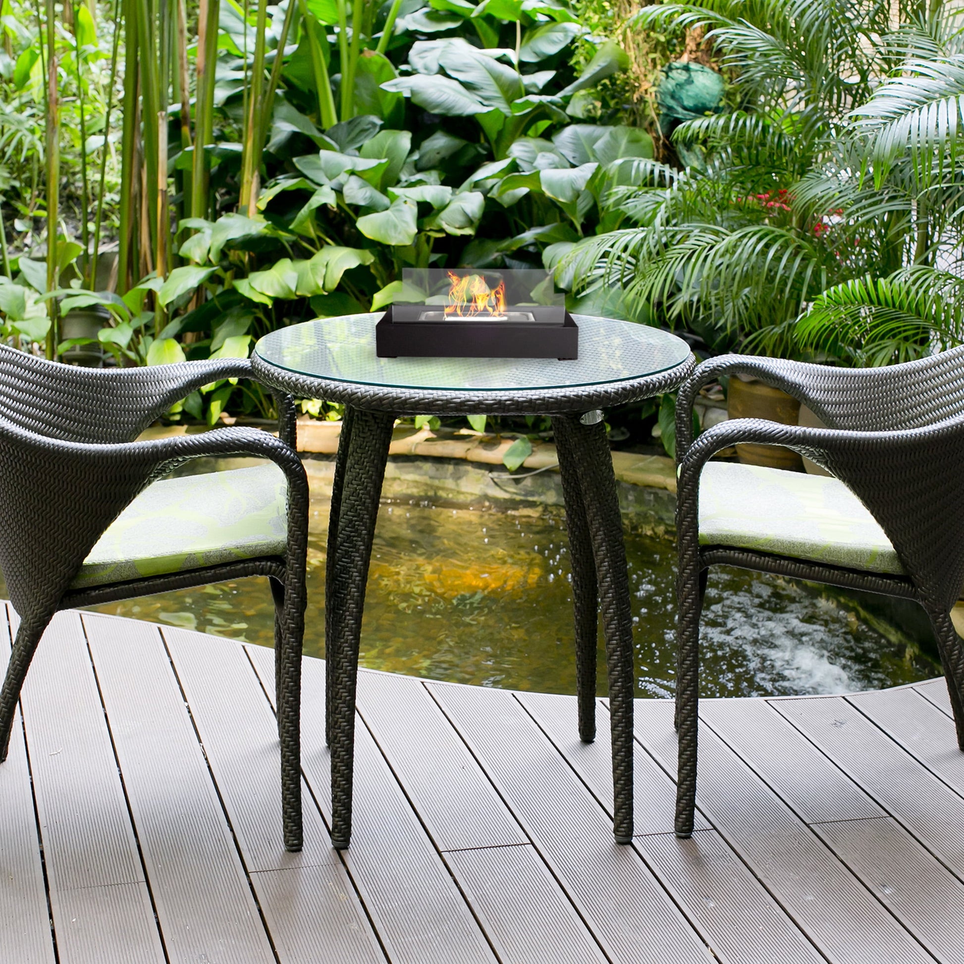 Bio Ethanol Rectangular Indoor or Outdoor Ventless Fireplace with 360-View (Black)