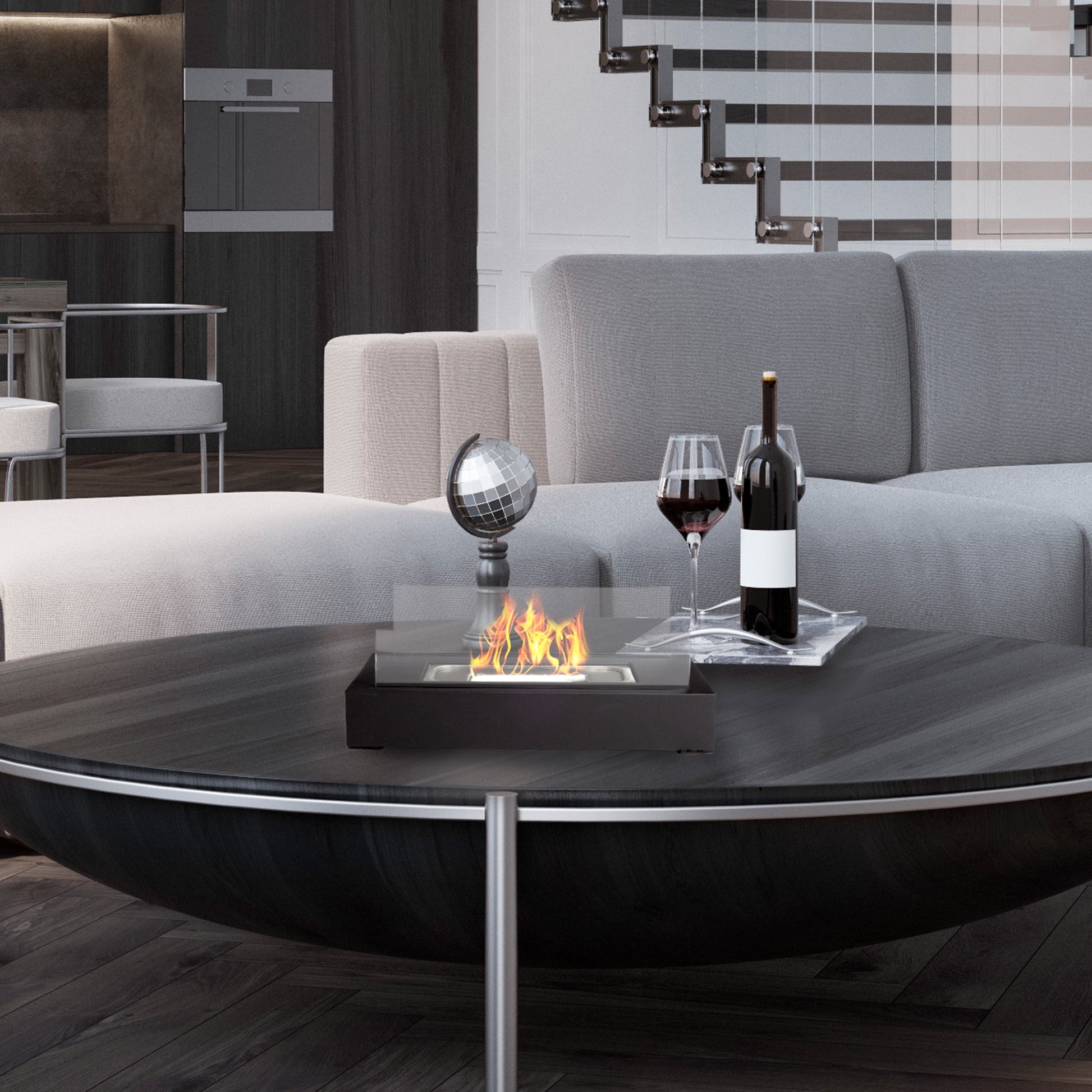Bio Ethanol Rectangular Indoor or Outdoor Ventless Fireplace with 360-View (Black)