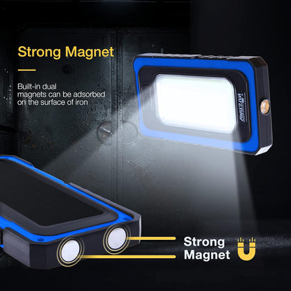 Led Work Light Rechargeable, Portable Magnetic Work Light, LED Flood Light Waterproof for Outdoor Camping Hiking Emergency Car Repair (USB Charging, Blue)